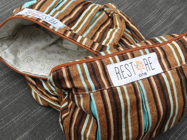 Makeup bags with brown stripes