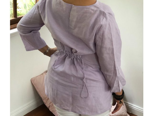 Ladies linen shirts - lilac adjustable 3/4 sleeve