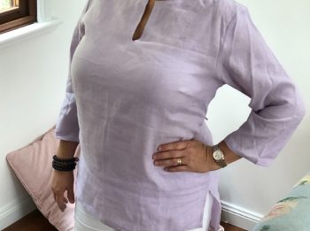 Ladies linen shirts - lilac adjustable 3/4 sleeve