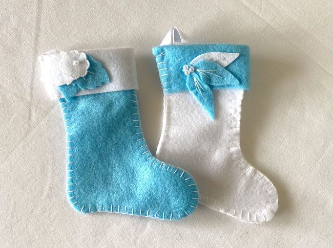 Mini Christmas stockings, pale blue